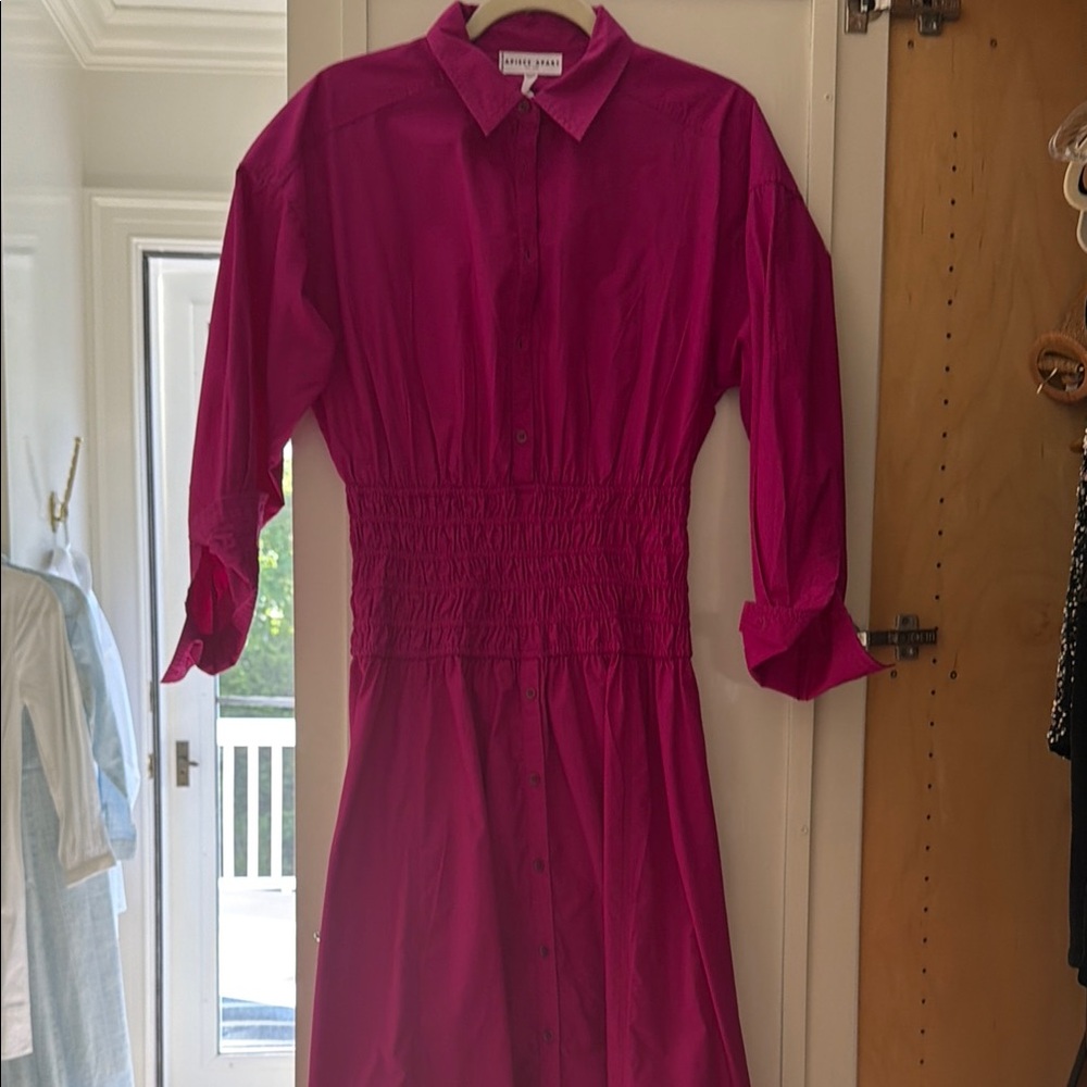 Apiece apart Fuchsia Shirtdress with Smocked Waist